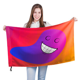 Флаг 3D с принтом Градиент призрак в Кировске, 100% полиэстер | плотность ткани — 95 г/м2, размер — 67 х 109 см. Принт наносится с одной стороны | градиент | краски | красный | лицо | призрак | улыбка | фиолетовый
