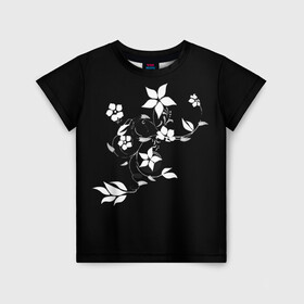 Детская футболка 3D с принтом Цвета цветов черное в Кировске, 100% гипоаллергенный полиэфир | прямой крой, круглый вырез горловины, длина до линии бедер, чуть спущенное плечо, ткань немного тянется | black | colors | flowers | grape | plant | виноград | растение | цвета | цветов | черное