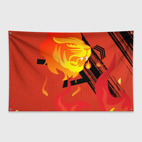 Флаг-баннер с принтом Огненный лев в Кировске, 100% полиэстер | размер 67 х 109 см, плотность ткани — 95 г/м2; по краям флага есть четыре люверса для крепления | красный | лев | линии | огненный | огонь | пламя | рисунки