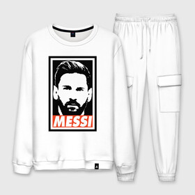 Мужской костюм хлопок с принтом Obey Messi в Кировске, 100% хлопок | на свитшоте круглая горловина, мягкая резинка по низу. Брюки заужены к низу, на них два вида карманов: два “обычных” по бокам и два объемных, с клапанами, расположенные ниже линии бедра. Брюки с мягкой трикотажной резинкой на поясе и по низу штанин. В поясе для дополнительного комфорта — широкие завязки | argentina | barca | barcelona | football | lionel | messi | spain | sport | аргентина | барса | барселона | гол | золотой мяч | игрок | испания | камп ноу | лионель | месси | мяч | спорт | тренер | футбол | чемпион | чемпионат