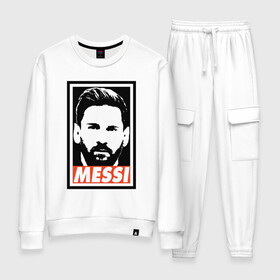 Женский костюм хлопок с принтом Obey Messi в Кировске, 100% хлопок | на свитшоте круглая горловина, мягкая резинка по низу. Брюки заужены к низу, на них два вида карманов: два 