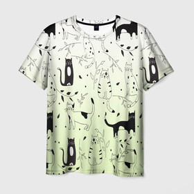 Мужская футболка 3D с принтом узор простые рисунки котов в Кировске, 100% полиэфир | прямой крой, круглый вырез горловины, длина до линии бедер | ветеринару | градиент | коты | котята | кошатнику | кошки | любителю кошек | мило | минимализм | мяу | примитив | рисованные котики | рисунок