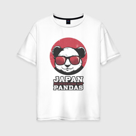 Женская футболка хлопок Oversize с принтом Japan Kingdom of Pandas в Кировске, 100% хлопок | свободный крой, круглый ворот, спущенный рукав, длина до линии бедер
 | art | japanese | panda | retro look | style | vintage look | арт | винтаж | винтажный стиль | кингдом | королевство | королевство панд | крутая панда в очках | панда | пандочка | ретро стиль | рисунок панды | япония | 