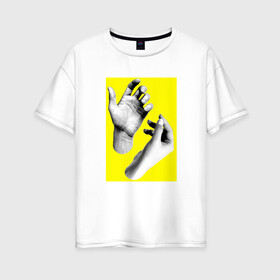 Женская футболка хлопок Oversize с принтом Монохромные руки в Кировске, 100% хлопок | свободный крой, круглый ворот, спущенный рукав, длина до линии бедер
 | белый | желтый | жест | жесты | ладонь | пальцы | фотография | человек | черный
