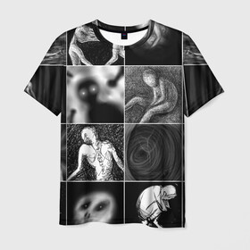 Мужская футболка 3D с принтом Мрачные скетчи Плитка в Кировске, 100% полиэфир | прямой крой, круглый вырез горловины, длина до линии бедер | halloween | sketches | мрачное | рисунки | скетчи | страшное | ужасы | человечки