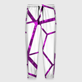 Мужские брюки 3D с принтом Hexagon в Кировске, 100% полиэстер | манжеты по низу, эластичный пояс регулируется шнурком, по бокам два кармана без застежек, внутренняя часть кармана из мелкой сетки | hexagon | lines | purple | violet | линии | фиолетовый многоугольник | шестиугольник