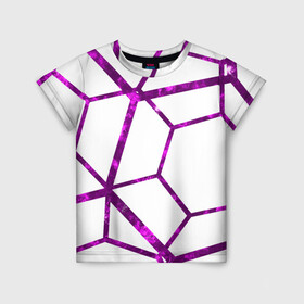 Детская футболка 3D с принтом Hexagon в Кировске, 100% гипоаллергенный полиэфир | прямой крой, круглый вырез горловины, длина до линии бедер, чуть спущенное плечо, ткань немного тянется | hexagon | lines | purple | violet | линии | фиолетовый многоугольник | шестиугольник