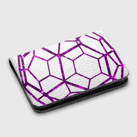 Картхолдер с принтом с принтом Hexagon в Кировске, натуральная матовая кожа | размер 7,3 х 10 см; кардхолдер имеет 4 кармана для карт; | hexagon | lines | purple | violet | линии | фиолетовый многоугольник | шестиугольник