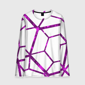Мужской лонгслив 3D с принтом Hexagon в Кировске, 100% полиэстер | длинные рукава, круглый вырез горловины, полуприлегающий силуэт | hexagon | lines | purple | violet | линии | фиолетовый многоугольник | шестиугольник