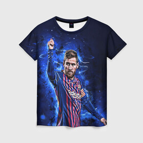 Женская футболка 3D с принтом Lionel Messi Barcelona 10 в Кировске, 100% полиэфир ( синтетическое хлопкоподобное полотно) | прямой крой, круглый вырез горловины, длина до линии бедер | Тематика изображения на принте: 10 | argentina | barcelona | fc | fifa | footbal | leo | lionel | messi | soccer | аргентина | барселона | лео | лига | лионель | месси | мяч | мячик | поле | спорт | форма | футбол | футболист | футбольная | футбольный | чемпион