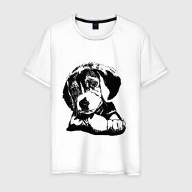 Мужская футболка хлопок с принтом Щенок в Кировске, 100% хлопок | прямой крой, круглый вырез горловины, длина до линии бедер, слегка спущенное плечо. | doggy | puppy | домашнее животное | собака | щенок