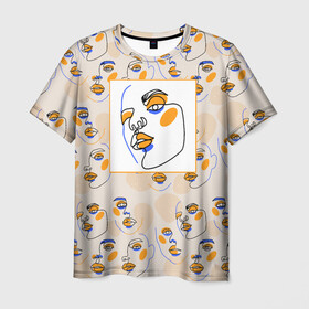 Мужская футболка 3D с принтом Лица в графике в Кировске, 100% полиэфир | прямой крой, круглый вырез горловины, длина до линии бедер | абстракция | головы | графика | лица | мода | паттерн | портрет | рисунок