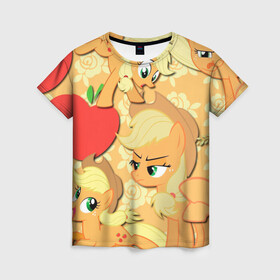 Женская футболка 3D с принтом Applejack pattern в Кировске, 100% полиэфир ( синтетическое хлопкоподобное полотно) | прямой крой, круглый вырез горловины, длина до линии бедер | my little pony | дружба это чудо | единорог | единороги | май литл пони | мульт | мультфильм