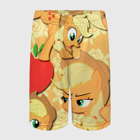 Детские спортивные шорты 3D с принтом Applejack pattern в Кировске,  100% полиэстер
 | пояс оформлен широкой мягкой резинкой, ткань тянется
 | Тематика изображения на принте: my little pony | дружба это чудо | единорог | единороги | май литл пони | мульт | мультфильм