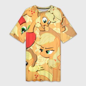 Платье-футболка 3D с принтом Applejack pattern в Кировске,  |  | my little pony | дружба это чудо | единорог | единороги | май литл пони | мульт | мультфильм
