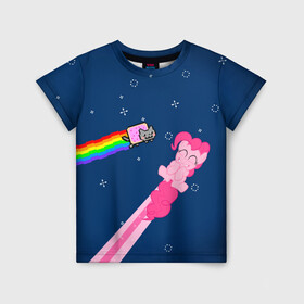 Детская футболка 3D с принтом Nyan cat x Pony в Кировске, 100% гипоаллергенный полиэфир | прямой крой, круглый вырез горловины, длина до линии бедер, чуть спущенное плечо, ткань немного тянется | my little pony | nyan cat | дружба это чудо | единорог | единороги | май литл пони | мульт | мультфильм | нян кэт