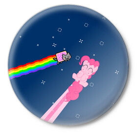 Значок с принтом Nyan cat x Pony в Кировске,  металл | круглая форма, металлическая застежка в виде булавки | my little pony | nyan cat | дружба это чудо | единорог | единороги | май литл пони | мульт | мультфильм | нян кэт