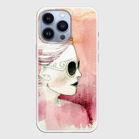 Чехол для iPhone 13 Pro с принтом Девушка в Кировске,  |  | Тематика изображения на принте: в очках | девушка | рисунок акварелью | розовая акварель