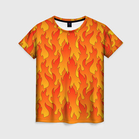 Женская футболка 3D с принтом ПЛАМЯ 2.0 в Кировске, 100% полиэфир ( синтетическое хлопкоподобное полотно) | прямой крой, круглый вырез горловины, длина до линии бедер | fire | flame | горячий | желтый | красный | летний | огонь | пожар | стиль | теплый | тренд | языки пламени | яркий