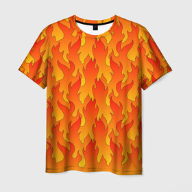 Мужская футболка 3D с принтом ПЛАМЯ 2.0 в Кировске, 100% полиэфир | прямой крой, круглый вырез горловины, длина до линии бедер | fire | flame | горячий | желтый | красный | летний | огонь | пожар | стиль | теплый | тренд | языки пламени | яркий