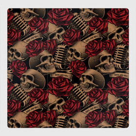 Магнитный плакат 3Х3 с принтом Черепа Рок-н-ролл в Кировске, Полимерный материал с магнитным слоем | 9 деталей размером 9*9 см | rock and roll | rock n roll | skull | бита | микрофон | роза | рок н ролл | хипстер | череп | черепушка