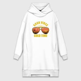 Платье-худи хлопок с принтом Good vibes gold time в Кировске,  |  | beach | good vibes gold time | palm | sea | summer | tropical | вайб | волны | жара | золотое время | летние | лето | море | очки | пальмы | пляж | тропический