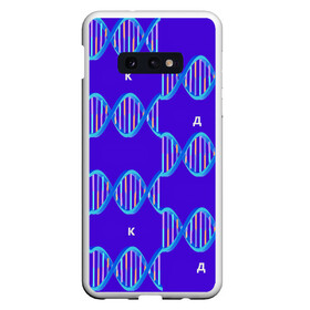 Чехол для Samsung S10E с принтом Молекула ДНК в Кировске, Силикон | Область печати: задняя сторона чехла, без боковых панелей | биология | буквы | днк | молекула | науки | синий | химия