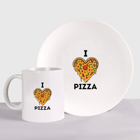 Набор: тарелка + кружка с принтом I LOVE PIZZA | Я ЛЮБЛЮ ПИЦЦУ (Z) в Кировске, керамика | Кружка: объем — 330 мл, диаметр — 80 мм. Принт наносится на бока кружки, можно сделать два разных изображения. 
Тарелка: диаметр - 210 мм, диаметр для нанесения принта - 120 мм. | Тематика изображения на принте: affection | cardiac | fondness | heart | i love pizza | love | loving | pizza | еда | любимая | любимый | любовь | любоф | любофф | любофь | надписи | надпись | пицца | сердечко | сердце | сердцевина | сердчишко