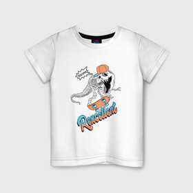 Детская футболка хлопок с принтом Динозавр на скейте в Кировске, 100% хлопок | круглый вырез горловины, полуприлегающий силуэт, длина до линии бедер | rexcellent | динозавр | отличный | скейт | скейтер | тиранозавр