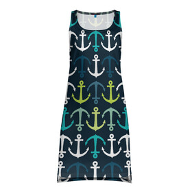 Платье-майка 3D с принтом Якоря в Кировске, 100% полиэстер | полуприлегающий силуэт, широкие бретели, круглый вырез горловины, удлиненный подол сзади. | корабельные | море | морские | паттерны | разноцветные | якоря