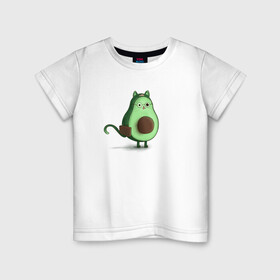 Детская футболка хлопок с принтом Авокадо кот идет на работу в Кировске, 100% хлопок | круглый вырез горловины, полуприлегающий силуэт, длина до линии бедер | Тематика изображения на принте: avocado | cat | авокадо | кот | рисунок