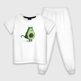 Детская пижама хлопок с принтом Авокадо кот идет на работу в Кировске, 100% хлопок |  брюки и футболка прямого кроя, без карманов, на брюках мягкая резинка на поясе и по низу штанин
 | Тематика изображения на принте: avocado | cat | авокадо | кот | рисунок