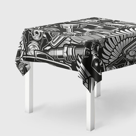 Скатерть 3D с принтом Механика Автомобиль в Кировске, 100% полиэстер (ткань не мнется и не растягивается) | Размер: 150*150 см | автомобиль | ключ | крыло | кубики | машина | механика | механический