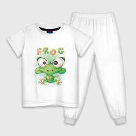 Детская пижама хлопок с принтом Funny frog в Кировске, 100% хлопок |  брюки и футболка прямого кроя, без карманов, на брюках мягкая резинка на поясе и по низу штанин
 | Тематика изображения на принте: cute | frog | funny | лягух | лягушенок | лягушка | милый