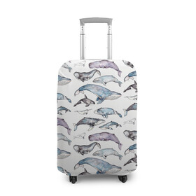 Чехол для чемодана 3D с принтом киты паттерн в Кировске, 86% полиэфир, 14% спандекс | двустороннее нанесение принта, прорези для ручек и колес | ocean | sea | sea animal | акварель | графика | касатка | киты | море | океан | рисунок кита