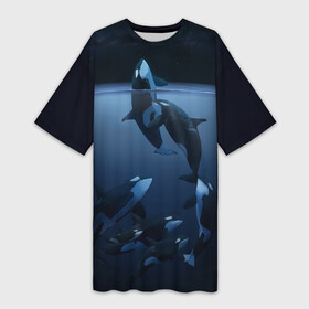 Платье-футболка 3D с принтом касатки в Кировске,  |  | ocean | orca | sea | sea animal | дельфин | касатка | кит | море | океан | рисунок кита