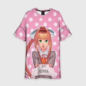 Детское платье 3D с принтом Monika Pop Art в Кировске, 100% полиэстер | прямой силуэт, чуть расширенный к низу. Круглая горловина, на рукавах — воланы | Тематика изображения на принте: anime | game | games | monika | natsuki | sayori | yuri | аниме | визуальный роман | доки доки | игра | игры | литературный клуб | моника | нацуки | саёри | юри