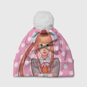 Шапка 3D c помпоном с принтом Monika Pop Art в Кировске, 100% полиэстер | универсальный размер, печать по всей поверхности изделия | anime | game | games | monika | natsuki | sayori | yuri | аниме | визуальный роман | доки доки | игра | игры | литературный клуб | моника | нацуки | саёри | юри