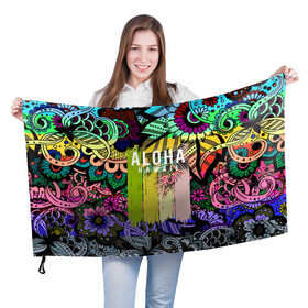 Флаг 3D с принтом АЛОХА ГАВАЙИ | ALOHA HAWAII в Кировске, 100% полиэстер | плотность ткани — 95 г/м2, размер — 67 х 109 см. Принт наносится с одной стороны | aloha | hawaii | гаваи | гаваии | гавайи | доски | лето | море | паттерн | серфинг | текстура | цветы