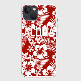 Чехол для iPhone 13 с принтом ALOHA HAWAII | АЛОХА ГАВАЙИ в Кировске,  |  | aloha | aloha hawaii | hawaii | summer | гаваи | гавайи | голубые пальмы | лето | море | надпись | отпуск | пальмы | пляж | синие пальмы | синий