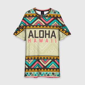 Детское платье 3D с принтом АЛОХА ГАВАЙИ, ALOHA, SUMMER в Кировске, 100% полиэстер | прямой силуэт, чуть расширенный к низу. Круглая горловина, на рукавах — воланы | Тематика изображения на принте: aloha | aloha hawaii | hawaii | serfing | summer | гаваи | гавайи | гавайский паттрен | дайвинг | лето | море | отпуск | пляж | серфинг | текстура
