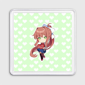 Магнит 55*55 с принтом Chibi Monika в Кировске, Пластик | Размер: 65*65 мм; Размер печати: 55*55 мм | Тематика изображения на принте: ddlc | doki doki literature club | monika | моника