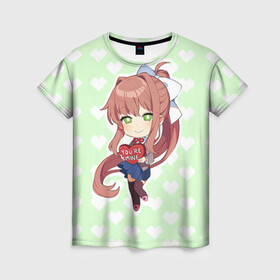 Женская футболка 3D с принтом Chibi Monika в Кировске, 100% полиэфир ( синтетическое хлопкоподобное полотно) | прямой крой, круглый вырез горловины, длина до линии бедер | ddlc | doki doki literature club | monika | моника