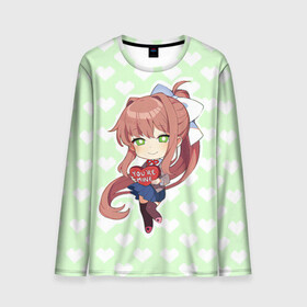 Мужской лонгслив 3D с принтом Chibi Monika в Кировске, 100% полиэстер | длинные рукава, круглый вырез горловины, полуприлегающий силуэт | ddlc | doki doki literature club | monika | моника