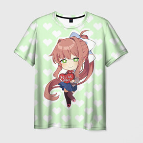 Мужская футболка 3D с принтом Chibi Monika в Кировске, 100% полиэфир | прямой крой, круглый вырез горловины, длина до линии бедер | Тематика изображения на принте: ddlc | doki doki literature club | monika | моника