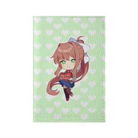 Обложка для паспорта матовая кожа с принтом Chibi Monika в Кировске, натуральная матовая кожа | размер 19,3 х 13,7 см; прозрачные пластиковые крепления | ddlc | doki doki literature club | monika | моника