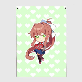 Постер с принтом Chibi Monika в Кировске, 100% бумага
 | бумага, плотность 150 мг. Матовая, но за счет высокого коэффициента гладкости имеет небольшой блеск и дает на свету блики, но в отличии от глянцевой бумаги не покрыта лаком | Тематика изображения на принте: ddlc | doki doki literature club | monika | моника