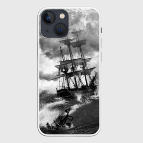 Чехол для iPhone 13 mini с принтом Парусник в Кировске,  |  | живопись | корабль | море | парусник | старинный | шторм