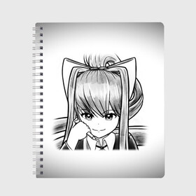 Тетрадь с принтом Doki Doki Literature Club в Кировске, 100% бумага | 48 листов, плотность листов — 60 г/м2, плотность картонной обложки — 250 г/м2. Листы скреплены сбоку удобной пружинной спиралью. Уголки страниц и обложки скругленные. Цвет линий — светло-серый
 | anime | doki doki literature club | monika | natsuki | sayori | yuri | аниме | доки доки | доки доки литературный клуб | моника | нацуки | саёри | юри