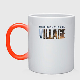 Кружка хамелеон с принтом Resident Evil 8 Village Logo в Кировске, керамика | меняет цвет при нагревании, емкость 330 мл | 8 | dimitresku | games | horror | new | resident evil | umbrella | vampire | village | вампир | деревня | димитреску | игра | лого | надпись | обитель зла | резидент | хоррор | эвил